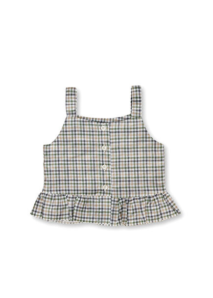 Liz Su Yeşili Organik Pamuk Fırfırlı Kız Çocuk Bluz