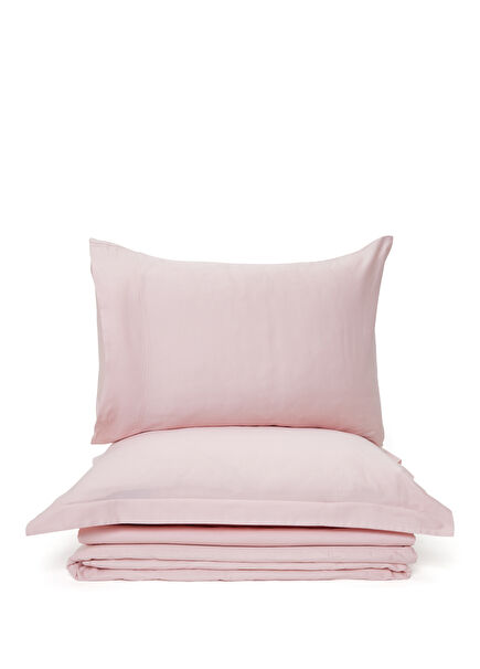 Flen Pudra Pembe Organik Pamuk Battal Boy Çift Kişilik Nevresim Takımı 240 x 220 cm