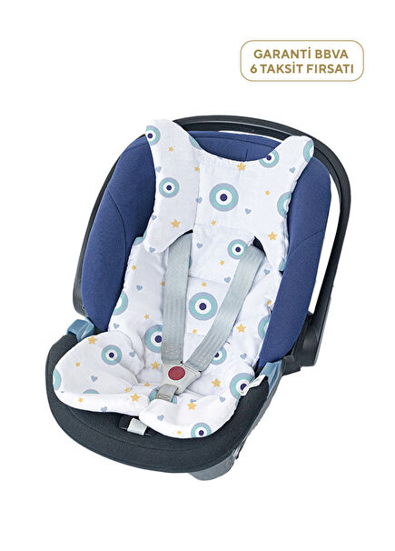 %100 Pamuk Le Nazar Mavi Unisex Bebek Puset ve Oto Koltuk Minderi