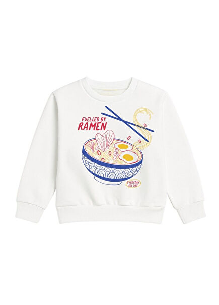 Ramen Baskılı Ekru Uzun Kollu Erkek Çocuk Sweatshirt