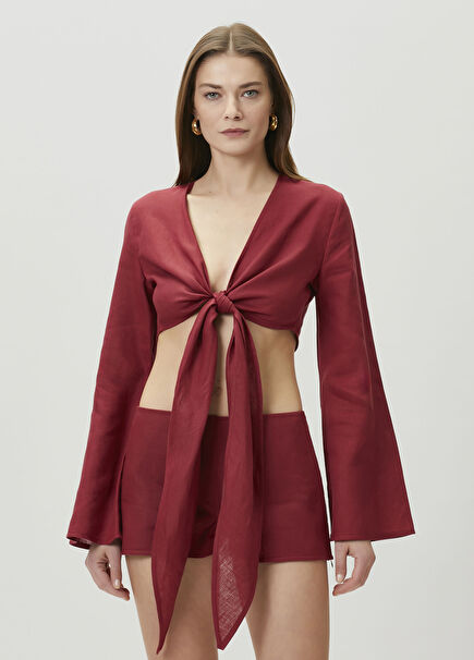 Sense Burgundy Linen Blouse