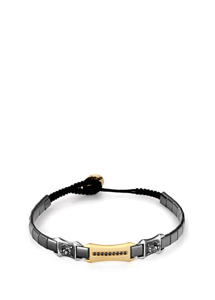 Lion Black Diamond Mens 14K Gold Bracelet