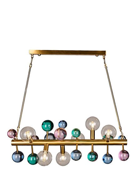 Bubble Metal Matte Gold Transparent Glass Detailed Horizontal Pendant Chandelier