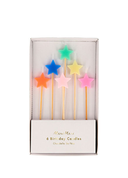 Mixed Star Colored 6-Pack Cake Candle