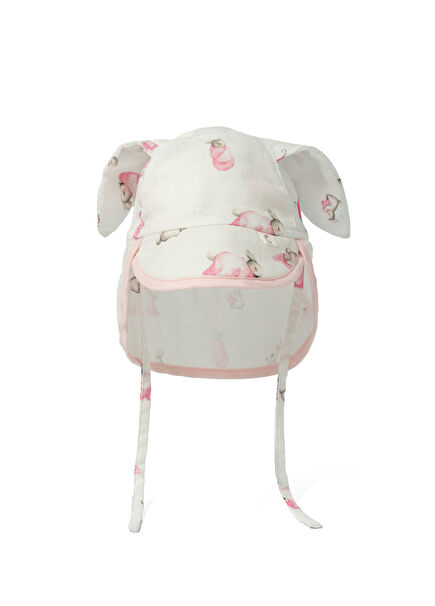 Bébé Lapin Rose Müslin Ense Korumalı Kız Bebek Şapkası