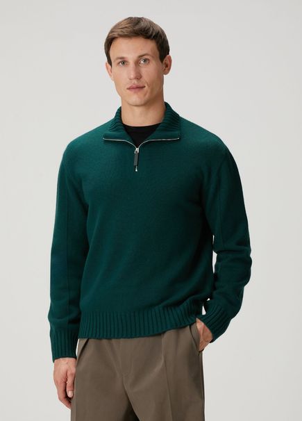 Green Collar Zipper Wool Sweatshirt