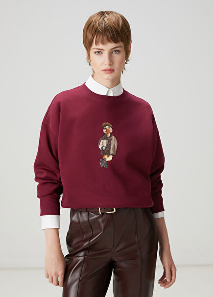 Bordo Ördek Nakışlı Sweatshirt