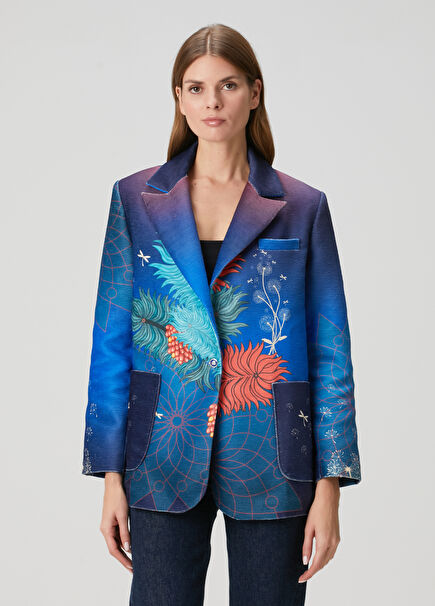 Aremis Lacivert Desenli Ceket