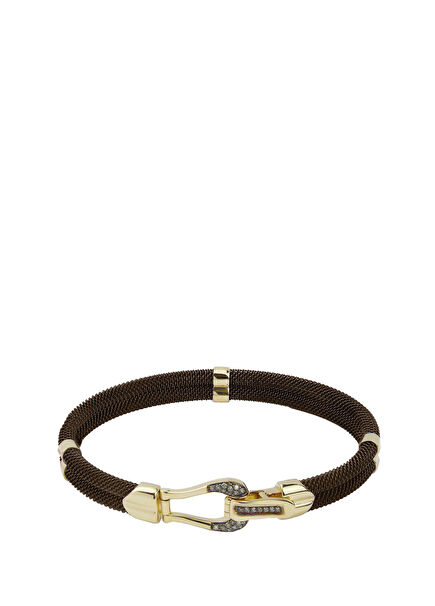 Handcuff Brown Diamond 14K Gold Men's Bracelet