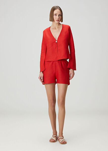 Kırmızı Keten Şort