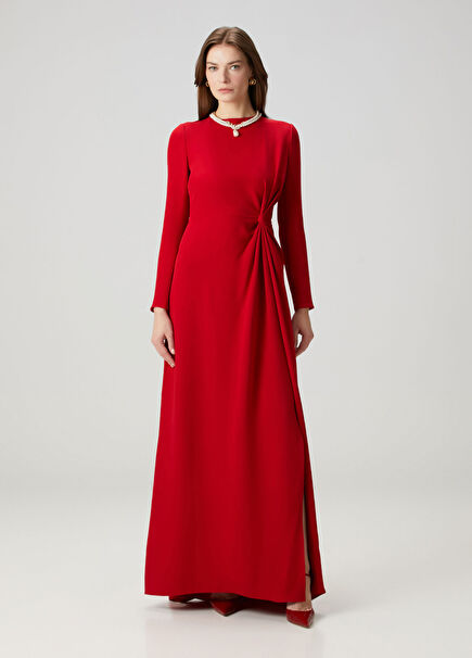 Red Maxi Silk Evening Dress