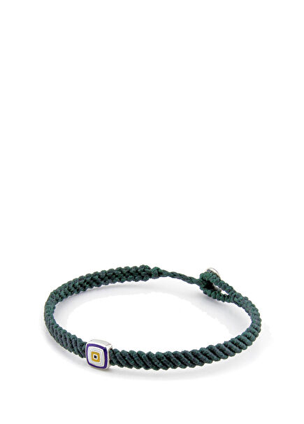 Evil Eye Square Makrame Men's Silver Bracelet