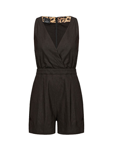 Eucalipto Black Linen V-neck Double Breasted Sleeveless Women's Mini Jumpsuit