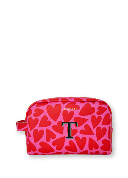 Pink&Red Hearts T Harfli Kadın Seyahat Çantası