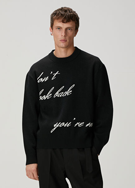 Black Slogan Jacquard Wool Sweater