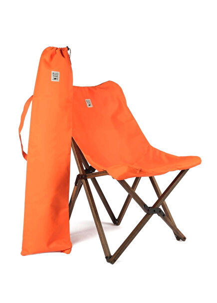 Ahşap Antrasit Turuncu Kılıf Katlanır Kamp ve Bahçe Sandalyesi