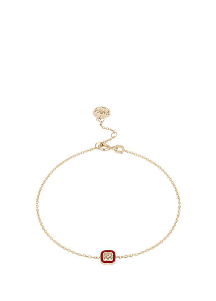 Kare Mineli Pırlanta Taşlı 14 Ayar Altın Unisex Bileklik