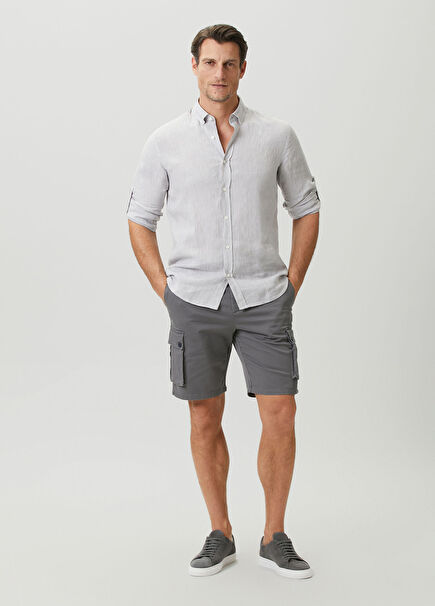 Grey Linen Cargo Bermuda