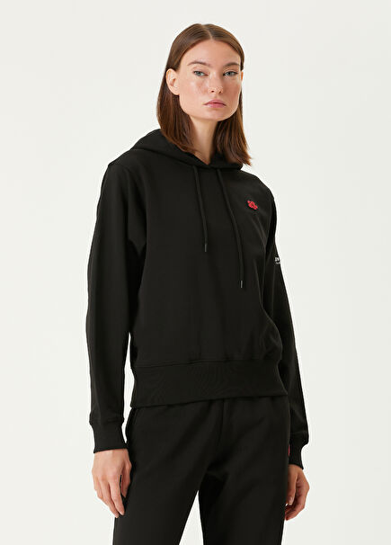 Boke Flower Siyah Kapüşonlu Sweatshirt