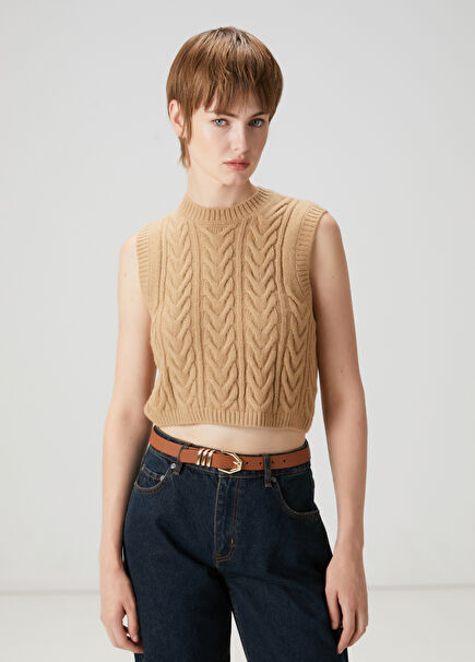 Camel Knit Crop Sweater