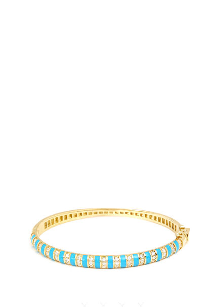 Dilim Zirkon Taşlı Mavi Mineli 925 Ayar Gümüş Kadın Bilezik 