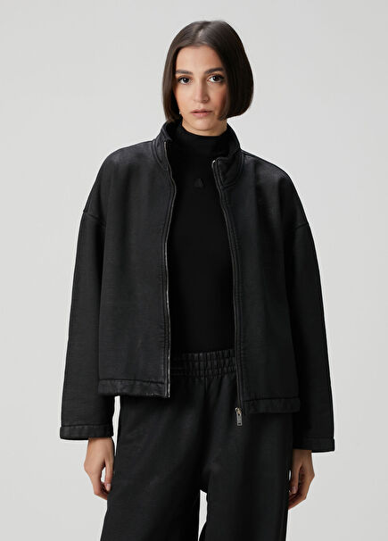 Siyah Fermuarlı Sweatshirt
