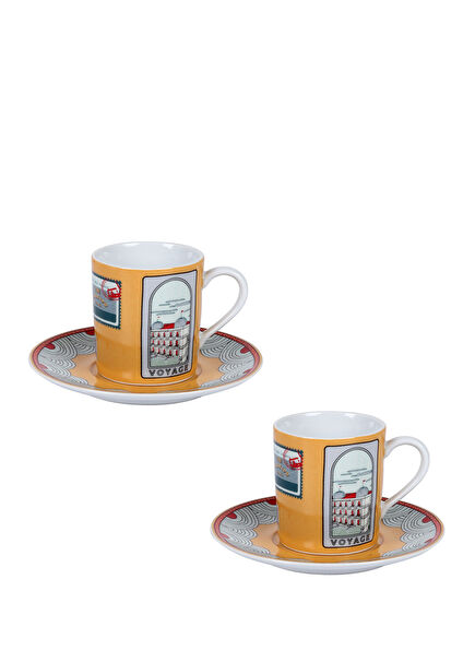 Splendid Palas Yellow Porcelain Cup and Plate of 2