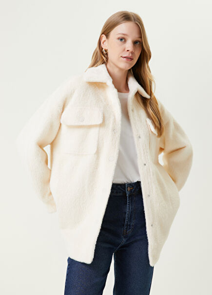White Fur-Look Oversized Outer Shirt
