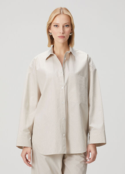 Derris Kırık Beyaz Çizgili Organik Pamuk Gömlek