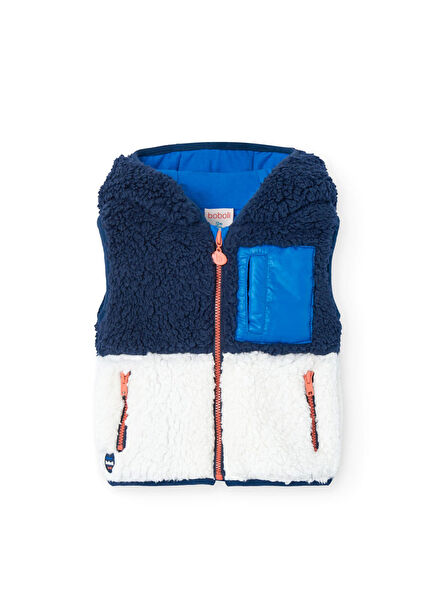 Hooded Sleeveless Zippered Plush Boys' Vest