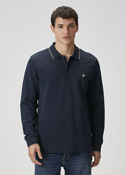 Comfort Fit Lacivert Ottoman Doku Polo Sweatshirt