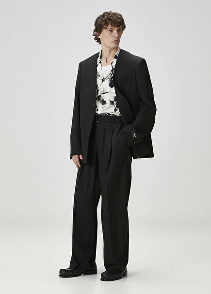 Black Striped Pleated Trousers