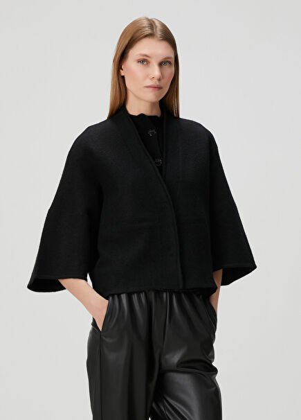 Black Short Wool Cardigan