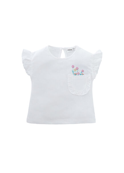 White Baby Girl T-shirt with Floral Embroidery