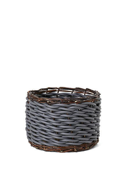 Twig Gri Örgü Dokulu Hasır Sepet