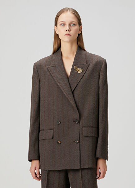 Journey Koyu Kahverengi Kruvaze Yün Blazer