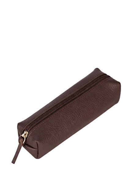 BloomBox Espresso Brown Leather Unisex Pen and Makeup Bag