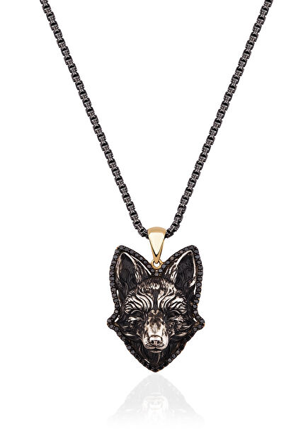Men's 14K Gold Men's Necklace with Wolf Detail with Diamonds