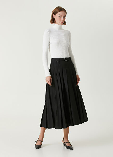 Black Pleated Midi Skirt