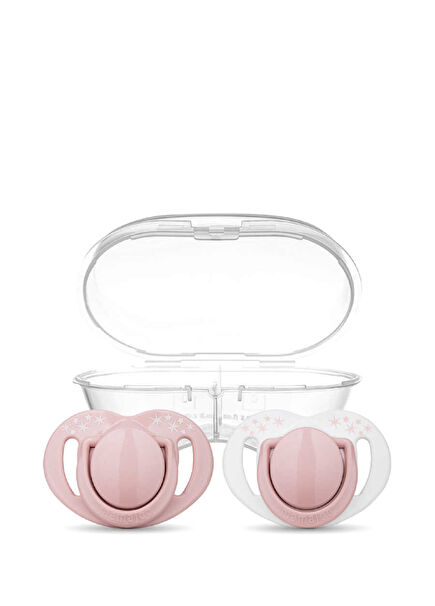 Powder Pink Desenli Sterilizasyon Saklama Kutulu 6 Ay+ Silikon 2'li Ortodontik Emzik