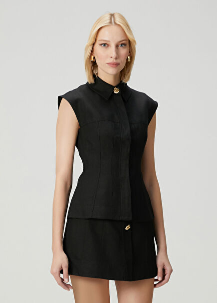 Magnolia Siyah Keten Bluz