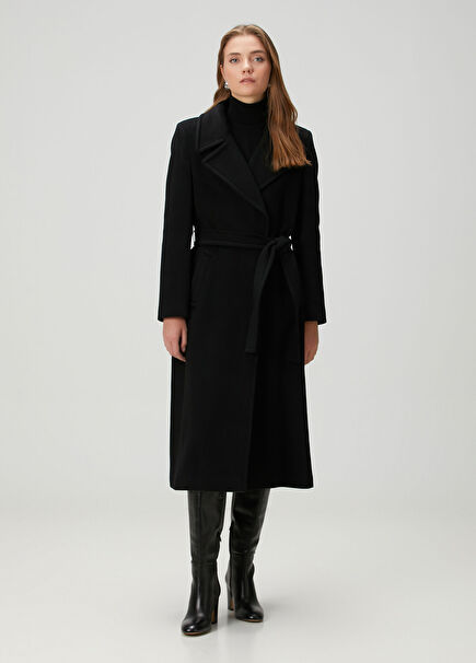 Black Belt Detailed Wool Coat