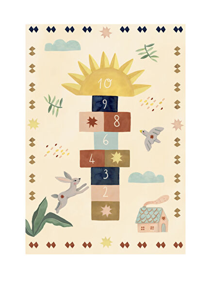 Bunny Hops Sun Pops Hopscotch Beige Children's Carpet 120 x 160 cm