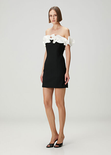 Mini Cocktail Dress With Flounced Black Collar