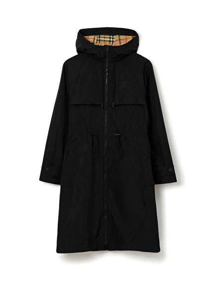 Lightweight Siyah Kapüşonlu Kadın Parka Mont