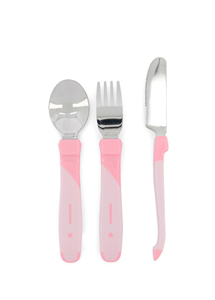 Pembe Çelik 3'lü Bebek Çocuk Çatal Kaşık Seti