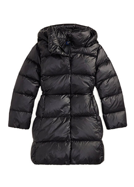 Black Hooded Girl's Puffer Coat