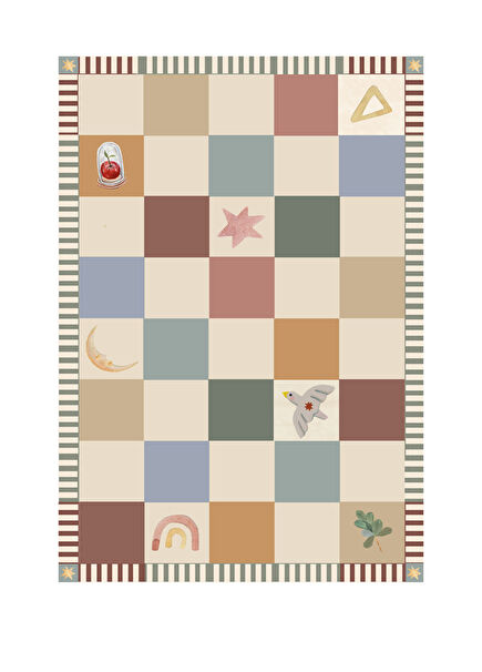 Play Patch Checkmate Colorful Patterned Beige Children's Carpet 120 x 160 cm