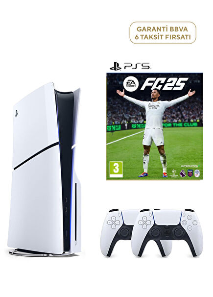 PlayStation 5 1 TB Slim CD Edition Oyun Konsolu + 2. PS5 Kol + PS5 FİFA 25 - FC 25 Oyunu