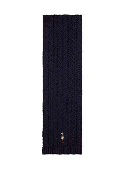 Navy Blue Logo Embroidered Women's Wool Scarf